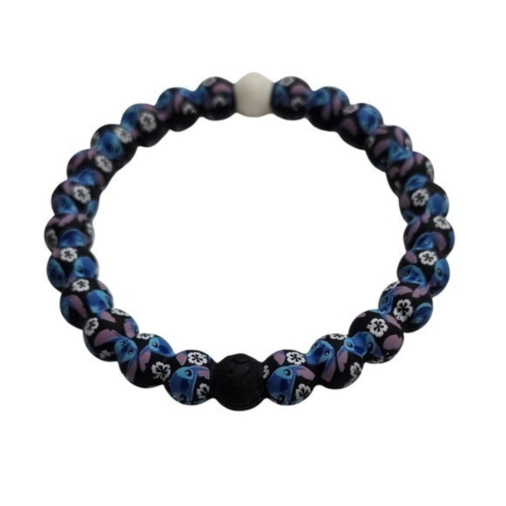 Lokai Unisex Lilo & Stitch Beaded Bracelet Black Blue Disney Hibiscus Size Large